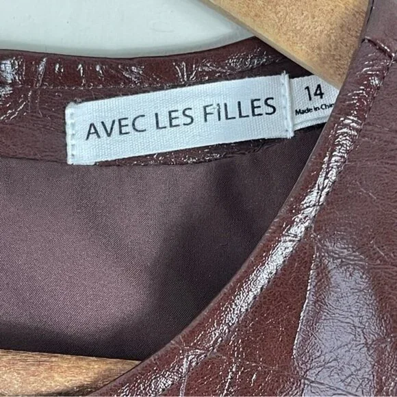 Avec Les Filles Women's Croc-Embossed Mini Dress Chocolate Brown Size 14 - Picture 11 of 16